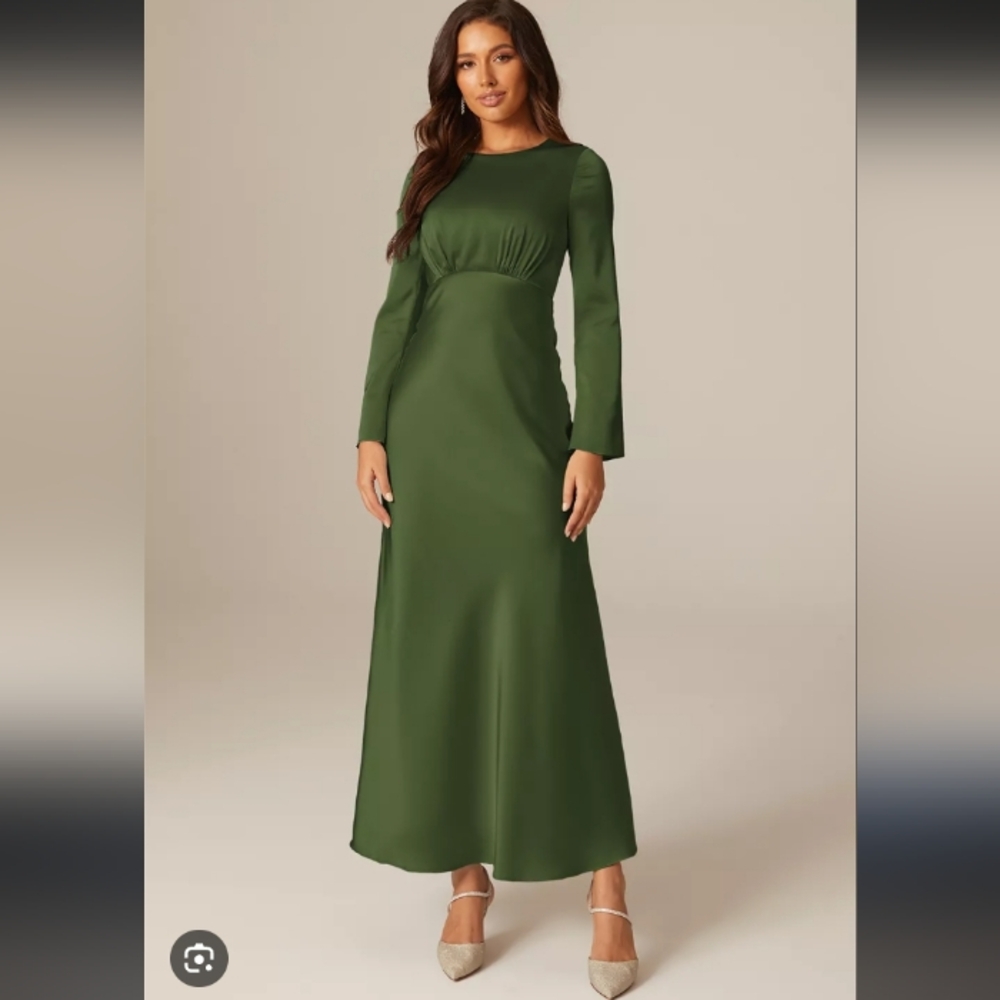 🦄 A.W Bridal Long Sleeve Olive Green Maxi Dress Formal Size 20 (23" Pit